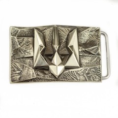German silver belt buckle « Ice and fire », Ukrainian trident low poly geometric