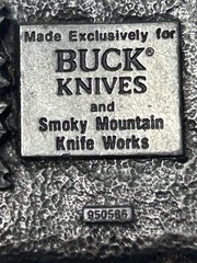 Buck Knives Belt Buckle Four Generations Of Knife Makers Pewter Smoky MT. Knife
