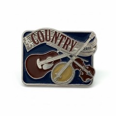 Vintage Country Music Belt Buckle Guitar Banjo Fiddle Made in USA Blue Enamel