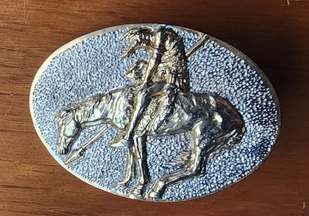 **Look** Vintage 1981 Spec-Cast Pewter INDIAN Theme Belt Buckle **Nice**