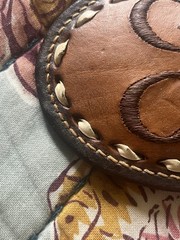 Vintage Lowercase “G” brown leather embroidered belt buckle