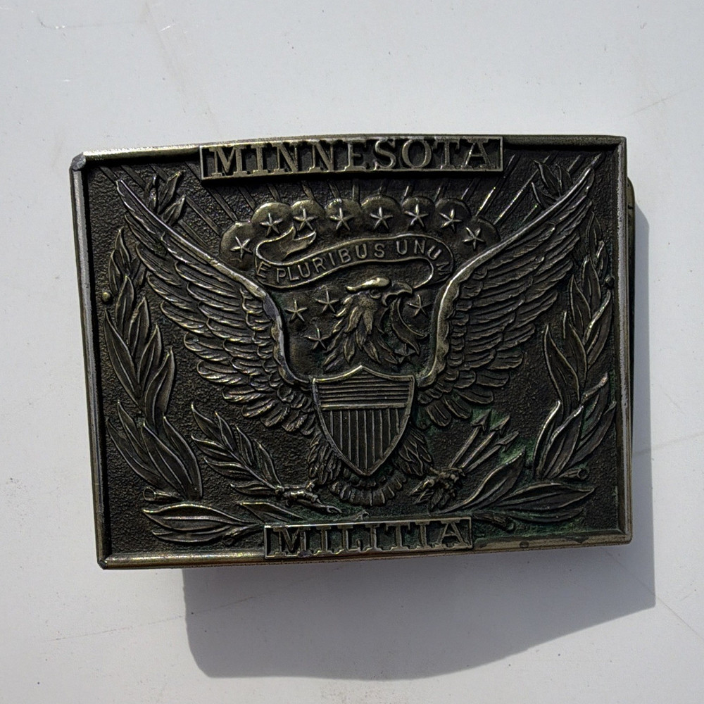 Vintage Brass Minnesota Militia Belt Buckle Lewis Buckles Chicago