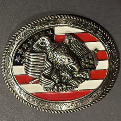 Belt Buckle American Flag Eagle Patriotic Silver Metal Red White & Blue