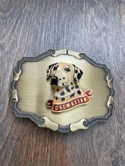 Vintage Raintree Belt Buckle Metal Or Brass 3D Enamel Dalmatian Dog Made USA