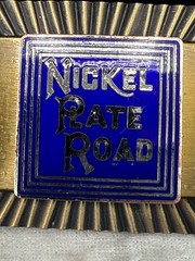 Vintage Nickel Rate Road Gold Tone Buckle Enamel Railroad