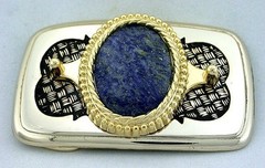Gold Color Black Weave Natural 40×30 Oval Lapis Cab Cabochon Belt Buckle EPBB91