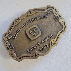 Vntg Brass Belt Buckle Continental Telephone Safety Award 1982 Mens Collectible