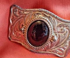 VTG Silver Toned Belt Buckle With Black Stone Western Style Fits 1.5&Prime; Belt READ