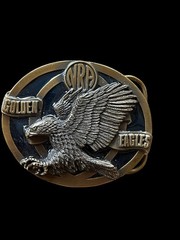 Vintage NRA Golden Eagles Embossed Gold/Black Heavy Belt Buckle Made in USA