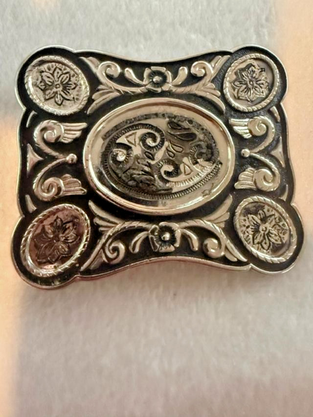 Silver Tone Floral Western Belt Buckle Vintage Style 3.25×2.5