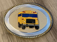 Vintage Metal Belt Buckle, School Bus, Yellow School Bus, Transportation, Bus Dr