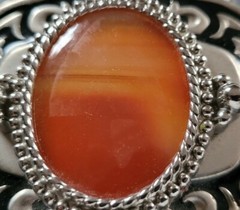 ORANGE POLISHED STONE WESTERN BLACK & SILVER TONED BELT BUCKLE