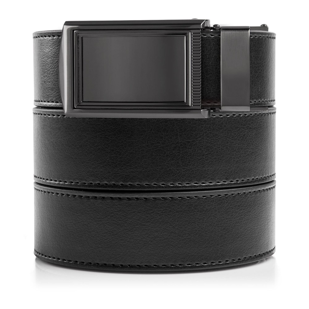 SlideBelts Men&rsquo;s One Size, Black Leather With Framed Gunmetal Buckle (Vegan)