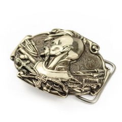 German silver belt buckle Cossack, Handmade Ukrainian warrior military buckle