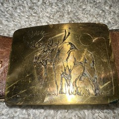 VTG Belt Buckle Ampersand Brass Engraved Belt Buckle Moose Design w/leather belt