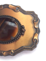 Women/ Men Copper Tone Western Style Belt Buckle w/ Faux Tigers Eye Center