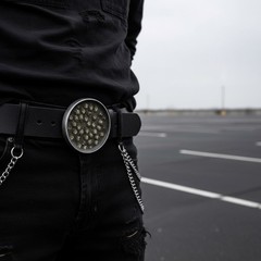 Men Belt Buckle Round 3&Prime; Heavy Metal Dome Skulls Silver Brown Biker Accessory