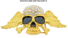 Skull Crossbones Out Blinged Iced Belt Buckle Men Women Cow Halloween Gold Metal