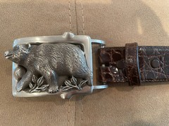 HUGE Kieselstein Sterling Grizzly Bear Buckle W/ Brown Alligator Belt Size 9