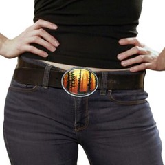 Forest Belt Buckle – Tree Landscape Minimalist Handmade Silver Buckle – 628