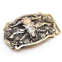 American Bison Buffalo Skull, Longhorn Cattle Buffalo Bison Skull belt buckle,