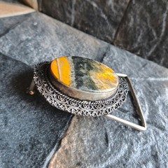 Bumblebee Jasper Oval Silver Plated Belt Buckle Bold Yellow Black Western Unisex