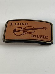 I Love Music Belt Buckle Leather And Metal, Country, Violin Fiddle, VGC