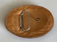 Oval Genuine Floral Leather Belt Buckle Multi-Colored Tan Brown White