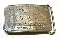Vintage Antique Tiffany Solid Brass Relief Cowboy Fancy Belt Buckle