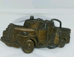 Vtg. Baron Buckle 1978 Brass Fire Truck Belt Buckle #4085
