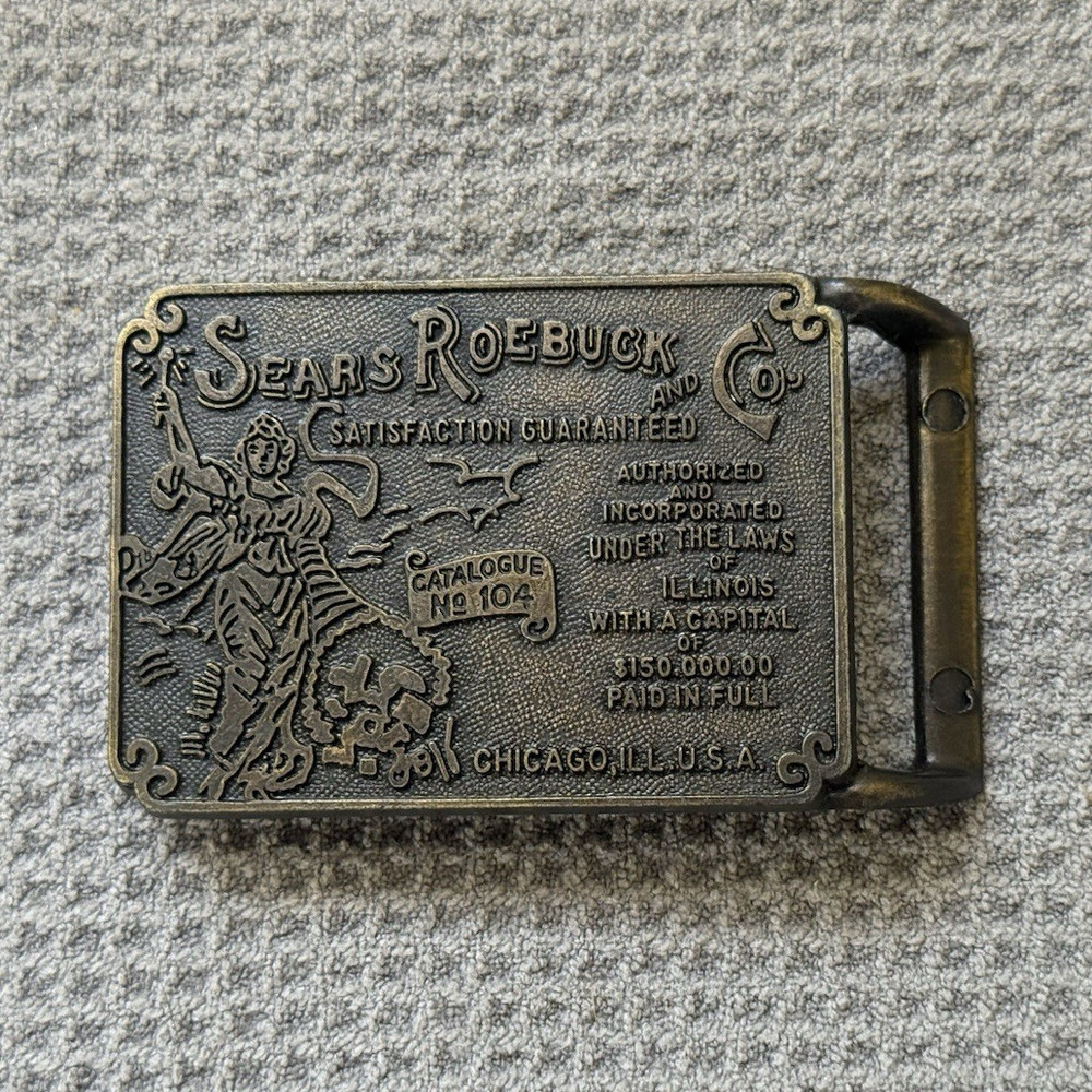 Vintage Sears Roebuck & Co. Belt Buckle No. 104 Advertising Chicago Brass Tone