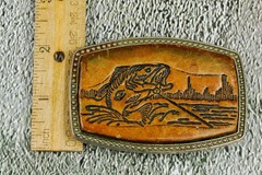 Bass Fishing vintage belt buckle western leather on metal Alumaline