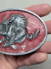 1970s-80s vintage ARKANSAS belt buckle RAZORBACKS wild pig WESTERN cowboy