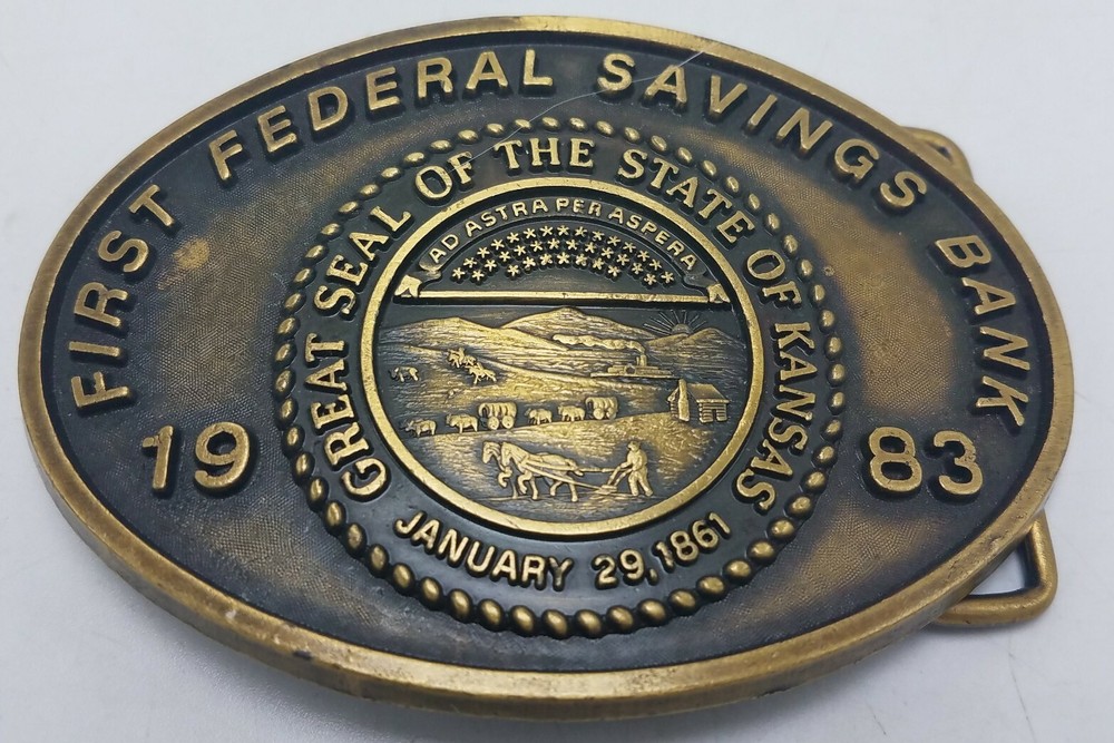 Vintage 1983 First Federal Savings Bank of Newton Kansas Belt Buckle Limited Ed