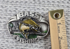 Vintage Siskiyou Belt Buckle Mens Pewter Bass Fishing 1986 Western Oval