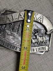1980s vintage ALASKA belt buckle WESTERN pewter DEER where life if worth living