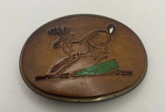 Vtg White Tail Deer belt buckle HAND TOOLED handcrafted leather WESTERN nature