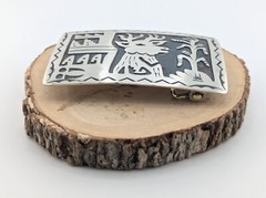 Native American Sterling Silver Belt Buckle Overlay Design Collectible Jewelry**