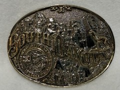 Men&rsquo;s Silver Oval South Dakota State Seal Western Belt Buckle 1.5&Prime; Belt Fit