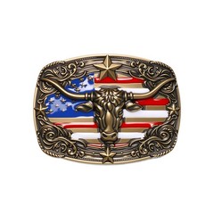 Cow Head Star USA Flag Western Belt Buckle for Men Women Vintage Cowboy Cowgirl