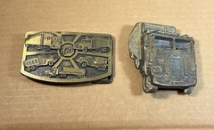 2 Vintage 1970s Belt Buckle TRUCKER semi-truck SOLID BRASS cowboy western driver