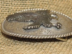 Western / Cowboy Belt Buckle ~ Oval Engraved w/ 3-D Flying Eagle ~ Silver Color