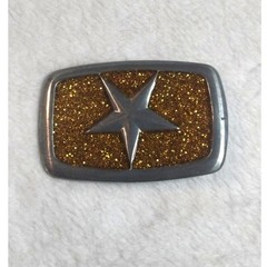 Y2K Silver Gold Glitter Star Belt Buckle Western Celestial Rectangle 2.75in