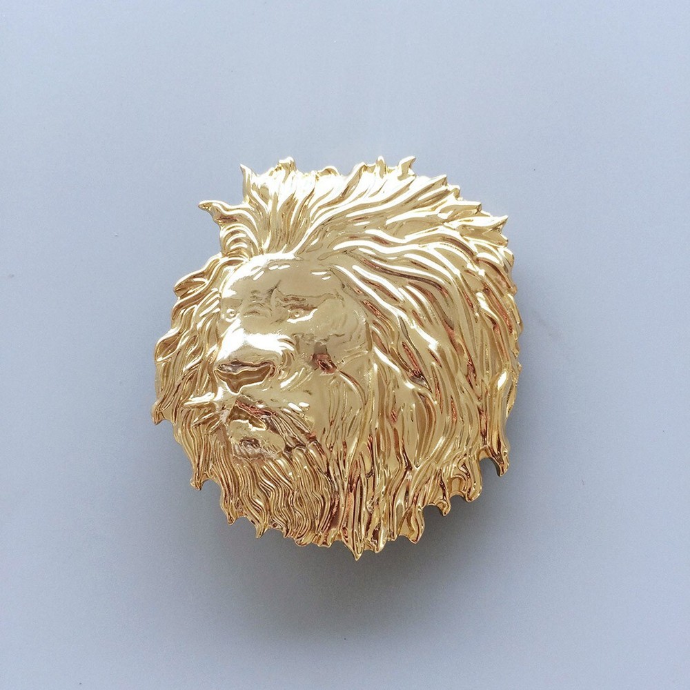 Gold Color Plated Lion Head Animal Wildlife Western Belt Buckle