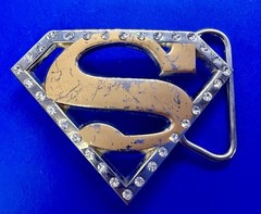 Superman S Logo Shield with Rhinestone Accented Superhero Cosplay Belt Buckle