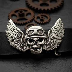 Angel of Death Belt Buckle Skull With Helmet And Wings Dark Art Metal