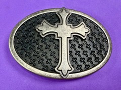 Centered Iron Cross Religious Gothic Punk Vibe Faux Leather on Metal Belt Buckle