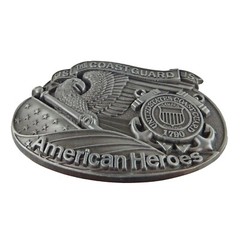Coast Guard Belt Buckle American Eagle Flag Heroes Silver Tone Fits 1.5&Prime; Belts