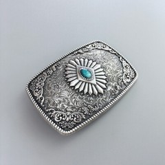 Vintage Silver Plated Enamel Southwest Rectangle Belt Buckle also Stock in US