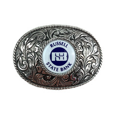 Vintage Russel Kansas State Bank Ornate 3D Metal Belt Buckle New